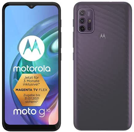 Motorola moto g10 (6,5"-Display, 48-MP-Kamera, 4/64 GB, 5000-mAh, Dual-SIM, Android 11) Aurora Grey, inkl. Schutzcover + KFZ-Adapter [Exklusiv bei Amazon]