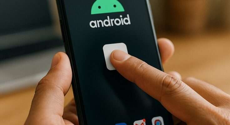 Smartphone mit Android-Betriebssystem, das die neue Fingertipp-Funktion zeigt, mit der Nutzer per einfachem Fingertipp schneller auf häufig genutzte Funktionen zugreifen können.