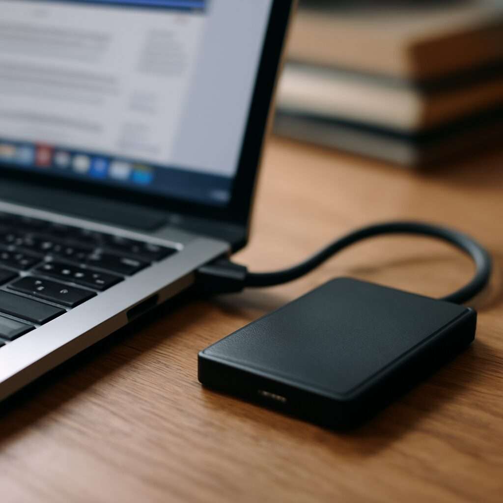 Laptopbildschirm zeigt Codezeilen vor dunklem Hintergrund im Büro