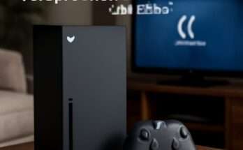 Xbox Next Konsole auf schwarzem Hintergrund, Symbol für Premium-Gaming mit Leistungsschwankungen und Absturzrisiken, Darstellung von technischer Innovation und aktuellen Stabilitätsproblemen.