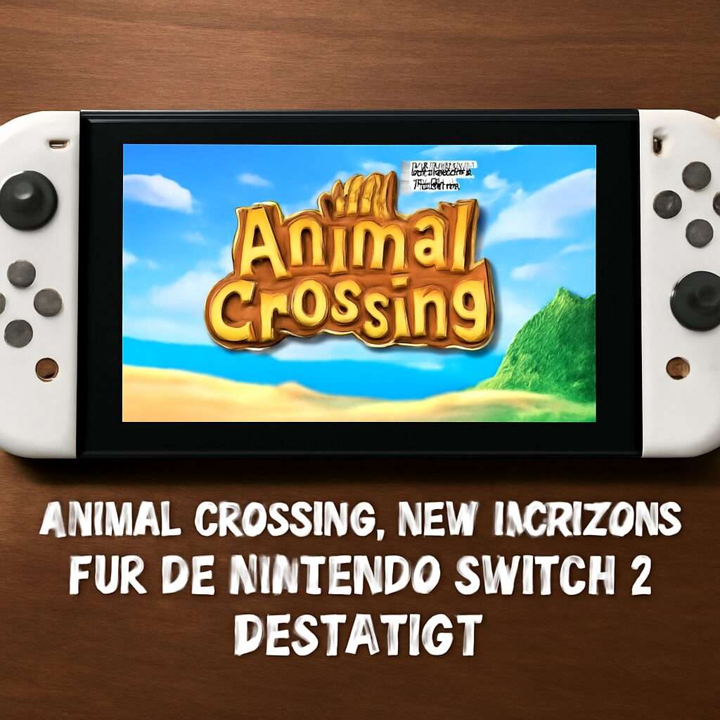 Beitragsbild mit Logo von „Animal Crossing: New Horizons“ und einer Nintendo Switch 2 Konsole vor hellem Hintergrund, symbolisiert die bestätigte Veröffentlichung des Spiels für die neue Nintendo-Hardware.