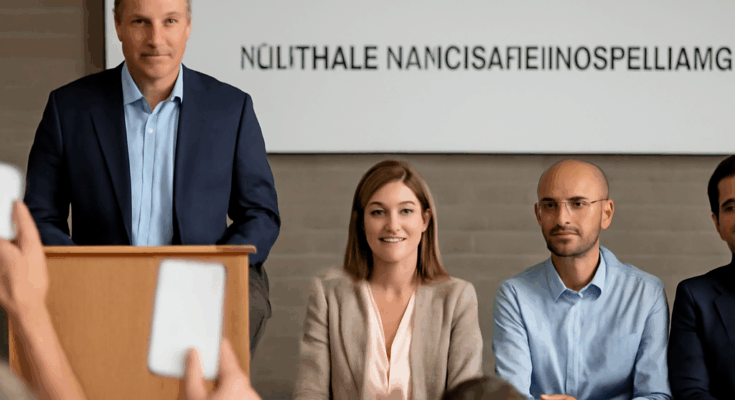 Symbolbild zur Aufsichtsratswahl 2025 bei Rot-Weiss Essen: Mehrere Kandidaten stehen vor Vereinslogo bzw. Stadionkulisse, dazu Schriftzug „Aufsichtsratswahl 2025 – Kandidatenvorstellung“, Fokus auf Mitbestimmung der Mitglieder und strategische Ausrichtung des Vereins.