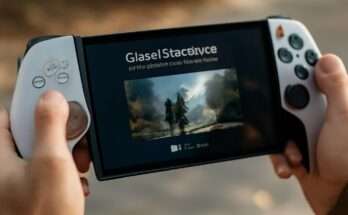 PlayStation Portal in der Hand eines Nutzers, der unterwegs ein PS5-Spiel per Cloud-Streaming über eine WLAN-Verbindung spielt.