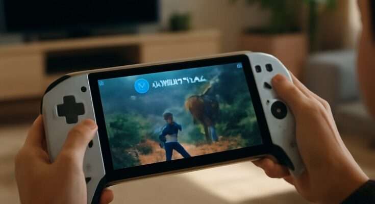 PlayStation Portal in der Hand eines Spielers, der ein PS5-Spiel per Cloud-Streaming über Wi-Fi unterwegs spielt.