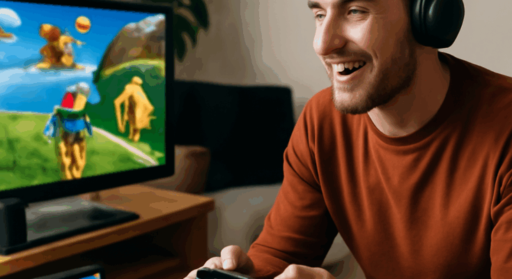 Dennis spielt Super Mario Galaxy 2 auf der Nintendo Switch 2, zeigt präzise Sprünge und Power-Up-Einsatz in galaktischen Welten mit lebendigem Gameplay.