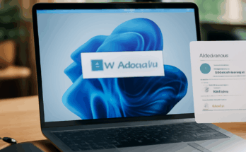 Beitragsbild zu Windows 11 Upgrade Anleitung mit Symbolen für Systemanforderungen, PC-Check und Installationsprozess.