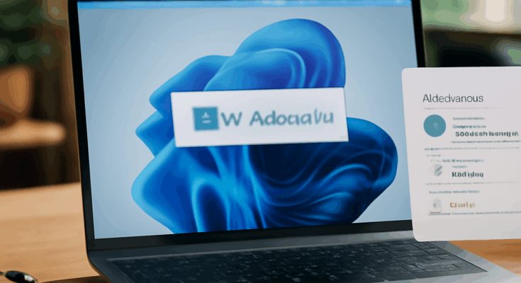 Beitragsbild zu Windows 11 Upgrade Anleitung mit Symbolen für Systemanforderungen, PC-Check und Installationsprozess.