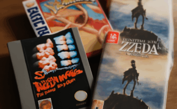 Beitragsbild mit einer Collage ikonischer Nintendo-Spiele wie Super Mario Bros., The Legend of Zelda: Breath of the Wild, Pokémon und Mario Kart, die die 100 besten Nintendo-Games aller Zeiten repräsentieren.