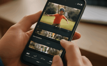 Screenshot der Google Fotos App mit dem neuen integrierten Videoeditor für Highlight-Videos, der Funktionen wie Zuschneiden, Übergänge und Farbkorrekturen zeigt.