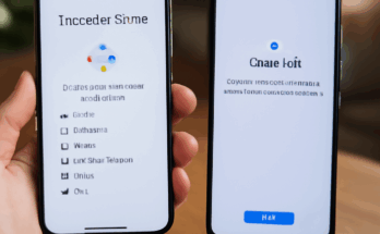Alt-Text: Neues Android-Smartphone und iPhone liegen nebeneinander auf einem Tisch, ein Kabel verbindet beide Geräte, während auf dem Android-Display ein Einrichtungsassistent den direkten Datentransfer von Kontakten, Fotos und Nachrichten vom iPhone zu Android anzeigt.