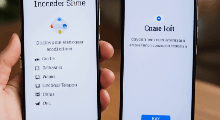 Alt-Text: Neues Android-Smartphone und iPhone liegen nebeneinander auf einem Tisch, ein Kabel verbindet beide Geräte, während auf dem Android-Display ein Einrichtungsassistent den direkten Datentransfer von Kontakten, Fotos und Nachrichten vom iPhone zu Android anzeigt.