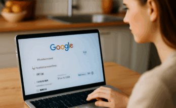 Alt-Text: Illustration eines Flugzeugs vor einer digitalen Weltkarte mit KI-Symbolen, die die neue KI-gestützte Flugsuche von Google visualisieren.