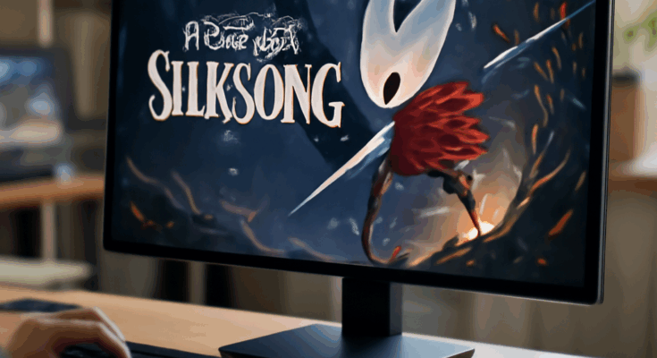 Key-Art zu Hollow Knight: Silksong: Protagonistin Hornet in dynamischer Kampfpose in einer düsteren, handgezeichneten 2D-Insektenwelt, symbolisiert den explosiven Release mit über 535.000 gleichzeitigen Steam-Spielern, kurzzeitigen Steam-Problemen und dem riesigen Community-Hype samt Memes und Streams.