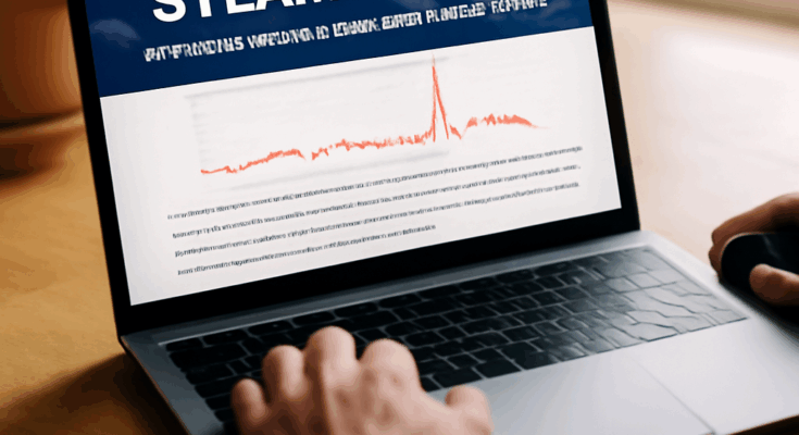 Alt-Text: „Symbolbild zu Steam-Störungen: Bildschirm mit geöffnetem Steam-Client, rote Warn- und Fehlermeldung ‚Verbindung fehlgeschlagen‘, im Hintergrund angedeutete Server- und Netzwerkdiagramme, die auf Ausfälle und hohe Auslastung hinweisen.“