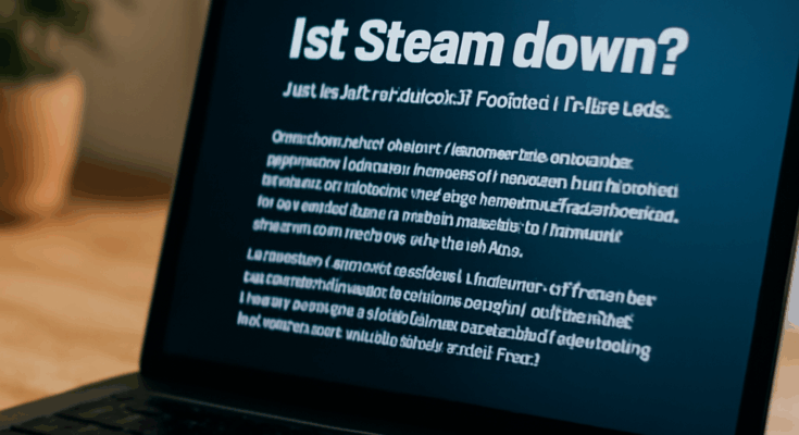Symbolbild: PC-Monitor mit geöffnetem Steam-Client, auf dem eine Fehlermeldung oder fehlende Verbindung angezeigt wird, daneben Nutzer, der ratlos auf den Bildschirm schaut – Thema Verbindungsprobleme und Störungen bei Steam.