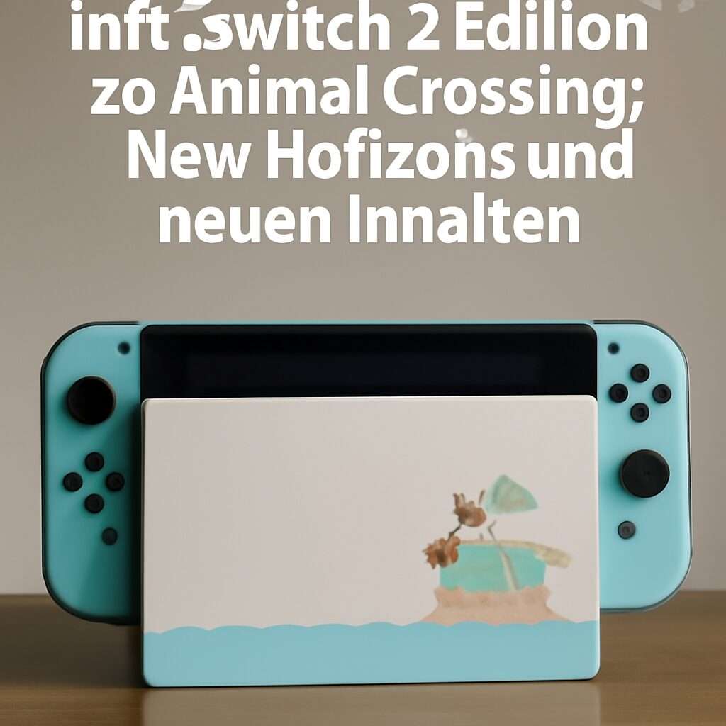 Nintendo Switch 2 in Animal Crossing: New Horizons Design mit neuem Display und frischen Spielinhalten, präsentiert auf hellem Hintergrund.