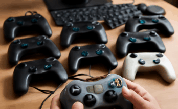 Neun verschiedene PC-Controller bis 200 Euro im Vergleich, dargestellt nebeneinander, um Ergonomie, Ausstattung und Preis-Leistungs-Verhältnis im Gaming-Test zu veranschaulichen.