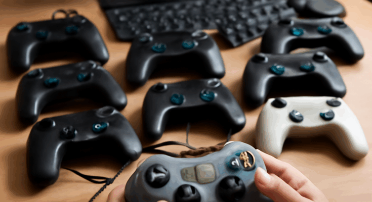 Neun verschiedene PC-Controller bis 200 Euro im Vergleich, dargestellt nebeneinander, um Ergonomie, Ausstattung und Preis-Leistungs-Verhältnis im Gaming-Test zu veranschaulichen.