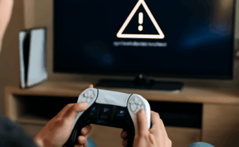 Alt-Text: „PlayStation-Controller vor unscharfem PS5/PS4-Menü, dazu eingeblendete Warnsymbole für Netzwerk- und Lizenzfehler – sinnbildlich für aktuelle PSN-Störung mit Login-Problemen, nicht erkannten digitalen Käufen und extrem langsamen Menüs.“