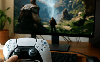 Beitragsbild zeigt ein ikonisches PlayStation-Spiel, das nach langer Zeit erstmals auf dem PC veröffentlicht wird, symbolisiert durch Controller von PlayStation und PC sowie Gaming-Elemente.