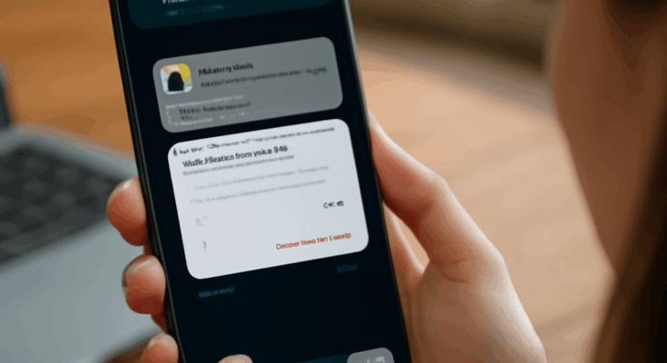 Smartphone mit geöffnetem WhatsApp-Chat, in dem ein angeblicher Amazon-Kontakt mit Logo und Locknachricht zu sehen ist; der Finger des Nutzers schwebt über den Optionen zum Blockieren und Löschen des Chats.