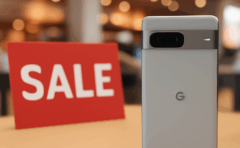 Google Pixel 10 Smartphone in Schwarz vor neutralem Hintergrund, beworben mit historischem Black-Friday-Preis von unter 620 Euro, hervorgehoben durch technische Highlights wie OLED-Display und Dual-Kamera.