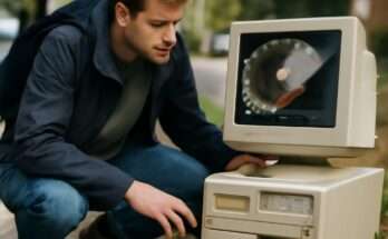 Alter Computer mit ungelöschter Festplatte am Straßenrand gefunden, zeigt persönliche Daten und verdeutlicht Risiken mangelnder Datenlöschung bei der Entsorgung von Technik.