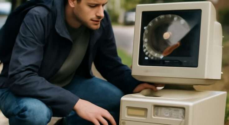 Alter Computer mit ungelöschter Festplatte am Straßenrand gefunden, zeigt persönliche Daten und verdeutlicht Risiken mangelnder Datenlöschung bei der Entsorgung von Technik.