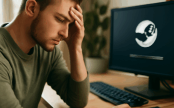 Alt-Text: „Symbolbild zur weltweiten Steam-Störung: Bildschirm mit geöffnetem Steam-Client, Fehlermeldung zur Serververbindung, im Hintergrund frustrierter Gamer am PC, der wegen eines Ausfalls nicht spielen kann.“