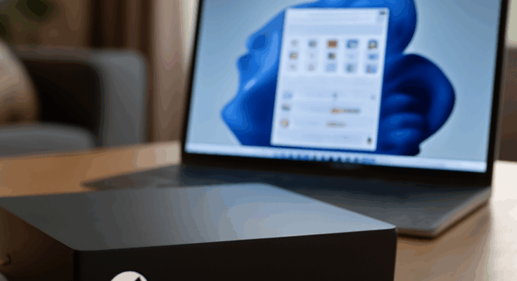 Beitragsbild zeigt Windows-11-Oberfläche auf einem modernen Laptop mit Hinweis auf das verschobene 24H2-Update und Fokus auf den späteren Herbst-Rollout im Vergleich zu früher belieferten Copilot+ PCs.