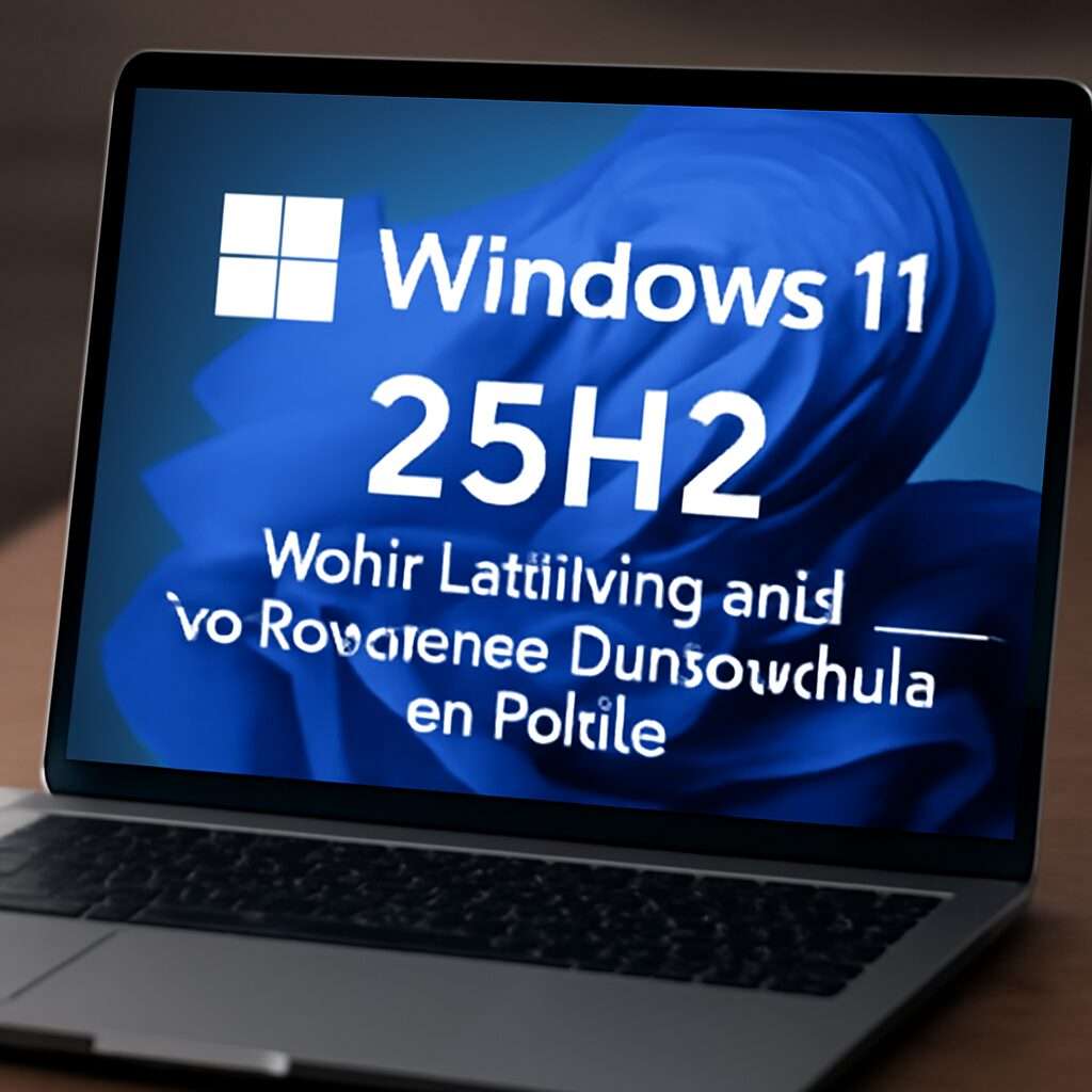 Beitragsbild zu Windows 11 25H2 Update mit Fokus auf verbesserte Leistung und Datenschutz, Darstellung von Windows-Logo, Sicherheits- und Performance-Symbolen vor modernem Hintergrund.