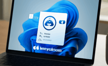 Symbolbild zu Windows 11 mit KI-Interface: Ein stilisierter Windows-Desktop, auf dem ein KI-Assistent Dateien, Ordner und Einstellungen durchsucht, ergänzt um visuelle Elemente zu Datenschutz und Sicherheit (z.B. Schloss- oder Schildsymbol), um den Spannungsbogen zwischen Produktivität und Privatsphäre zu verdeutlichen.