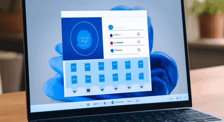 Alt-Text: Windows 11 Desktop mit Symbolen für Ordner und Apps, die durch KI-Agenten gesteuert werden – Darstellung der erweiterten Zugriffsrechte und intelligenten Systemsteuerung.