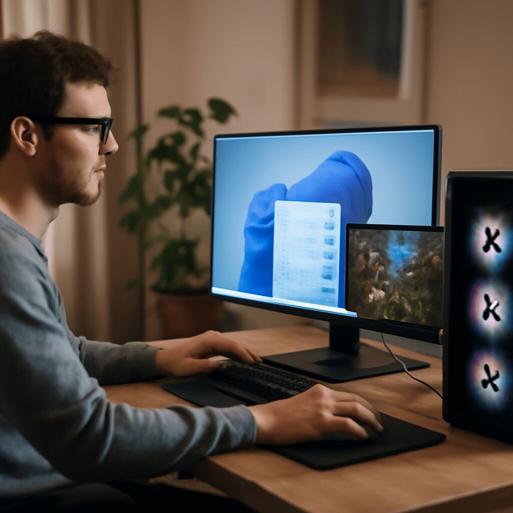 Symbolbild zu Windows-11-Gaming-Update: Gamer sitzt am PC mit Windows-11-Oberfläche auf dem Monitor, Fokus auf Sicherheit, System-Updates und Performance-Optimierung für Spiele.