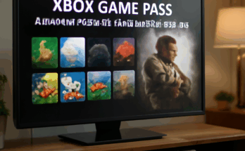 Alt-Text: „Beitragsbild zum Xbox Game Pass im November 2025: Eine Xbox-Konsole mit Controller vor einem Bildschirm, auf dem mehrere Spiele-Cover zu sehen sind, dazu ein hervorgehobenes, gefeiertes Rollenspiel-Highlight, das als neues Gratis-Spiel im Abo beworben wird.“