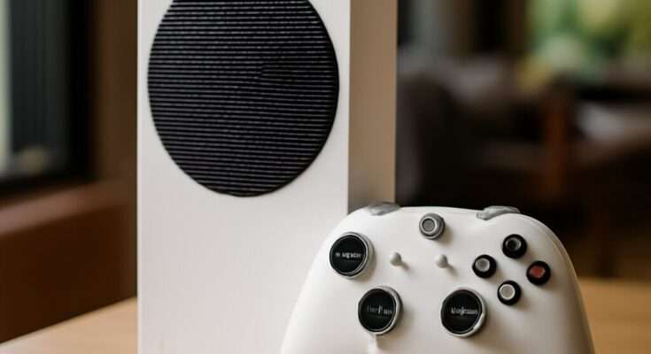 Beitragsbild zur Xbox Next mit Logo, Darstellung der neuen Konsole und Hinweis auf Release 2024, Gerüchte, Leaks und technische Details.