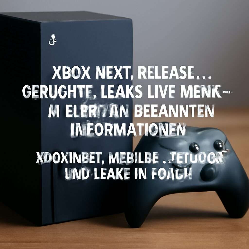 Beitragsbild zur Xbox Next mit Logo, Darstellung der neuen Konsole und Hinweis auf Release 2024, Gerüchte, Leaks und technische Details.