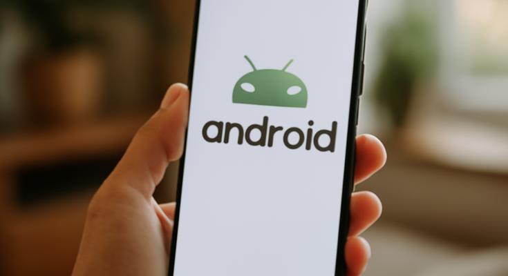 Smartphone mit Android-Oberfläche, das neue KI-Funktionen, Sicherheits- und Komfort-Features zeigt, symbolisch für das umfangreiche Google-Update als Meilenstein für die Android-Plattform.