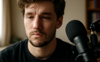 Symbolbild: Dunkel gehaltenes Foto eines jungen Mannes vor einem Bildschirm mit YouTube-Logo, der allein in einem Zimmer sitzt; im Vordergrund ein brennendes Teelicht als Zeichen der Trauer.