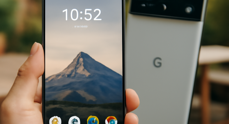 Smartphone-Mockup des kommenden Google Pixel mit größerem randarmen Display und neu gestaltetem Kameramodul auf der Rückseite, Symbolbild für das erwartete Pixel-Update mit modernisiertem Design.