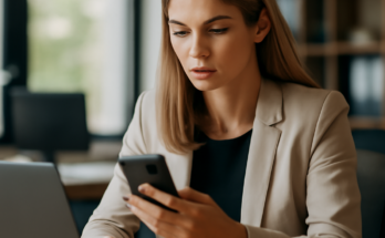Alt-Text: Bildschirm mit geöffneter Chat-Anwendung im Büro, im Vordergrund ein nachdenklicher Angestellter, im Hintergrund unscharf ein Vorgesetzter, der auf den Monitor blickt – symbolisiert mögliche Arbeitgeber-Einsicht in private Nachrichten und wachsende Überwachung betrieblicher Kommunikation.