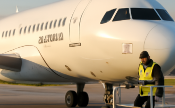 Ein Airbus-A320-Jet auf dem Rollfeld vor blauem Himmel, dazu eingeblendete Symbole für Software-Update und Sicherheit, die den Fortschritt beim Einspielen des neuen Steuerungs-Updates in die A320-Flotte visualisieren.