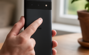 Smartphone in Nahaufnahme, schwarzer Bildschirm, eine Hand entsperrt ein Google-Pixel-Gerät per Fingerabdruck am Display oder Power-Button – Symbolbild für schnelleres Entsperren aus dem Standby durch neues Pixel-Update.