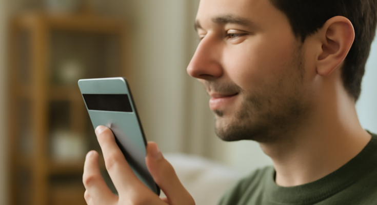 Google-Pixel-Smartphone wird aus dem Standby direkt per Fingerabdruck entsperrt, Finger liegt auf dem im Display integrierten Sensor, Hinweis auf neues Update für schnelleres Entsperren bei ausgeschaltetem Bildschirm.