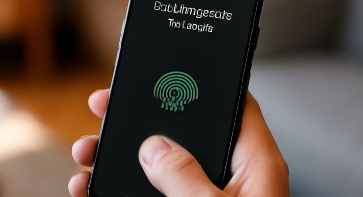 Google-Pixel-Smartphone in Nahaufnahme, ein Finger berührt den Fingerabdrucksensor, dazu eingeblendeter Hinweis auf neues Pixel-Update, das das Entsperren direkt aus dem Standby bei ausgeschaltetem Display wieder ermöglicht.