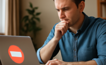 Alt-Text: „Symbolbild zu einem Gerichtsurteil: Ein YouTube-Creator mit mehreren Kanälen vor dem Laptop, dazu das YouTube-Logo und ein eingeblendetes Sperrsymbol – verdeutlicht, dass Zweitkanäle nach einer Account-Sperre nicht automatisch mitgesperrt werden dürfen.“