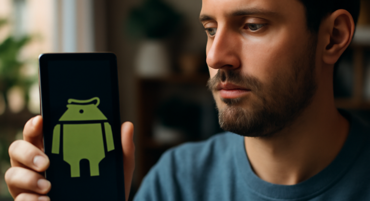 Alt-Text: Smartphone mit Android-Oberfläche vor abstrahiertem Google-Design, dazu Icons für KI, Sicherheit, Barrierefreiheit und vernetzte Geräte – symbolisiert das große Android-Update mit neuen KI-Funktionen, mehr Datenschutz und besserer Ökosystem-Integration.