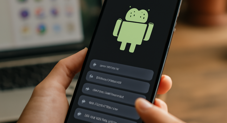 Symbolbild eines Android-Smartphones mit dem Android-Logo, das KI-Funktionen, vernetzte Geräte und Sicherheitssymbole zeigt, um das neue Google-Update als Meilenstein für Komfort, Künstliche Intelligenz und Datenschutz auf der Plattform zu veranschaulichen.