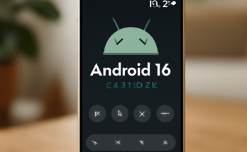 Smartphone mit Google-Pixel-Oberfläche, auf dem ein aufgeräumter Android‑16‑Startbildschirm mit neuer Sperrbildschirm-Uhr, überarbeiteten Schnelleinstellungen und Hinweis auf das QPR3‑Beta‑2‑Update mit „Circle to Search“-Funktion zu sehen ist.