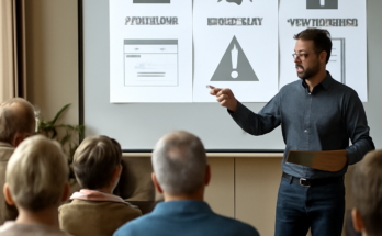 Symbolbild zu IT-Sicherheit: Person sitzt vor Laptop mit Warnsymbolen und Sicherheitssymbolen (Schloss, Schild), Texthinweis auf Informationsabend der „Aktiven Bürger Velburg“ zu Cybergefahren und Schutzmaßnahmen im Alltag.